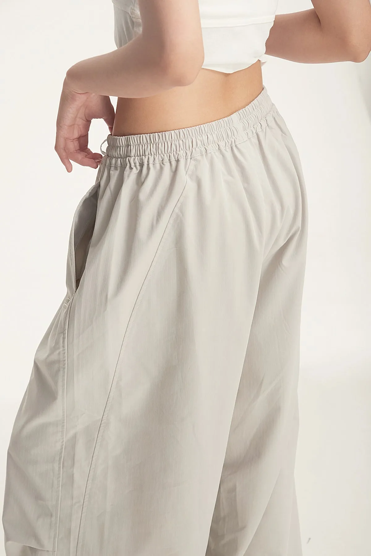 Drawstring Wide-Leg Parachute Jogger Pants