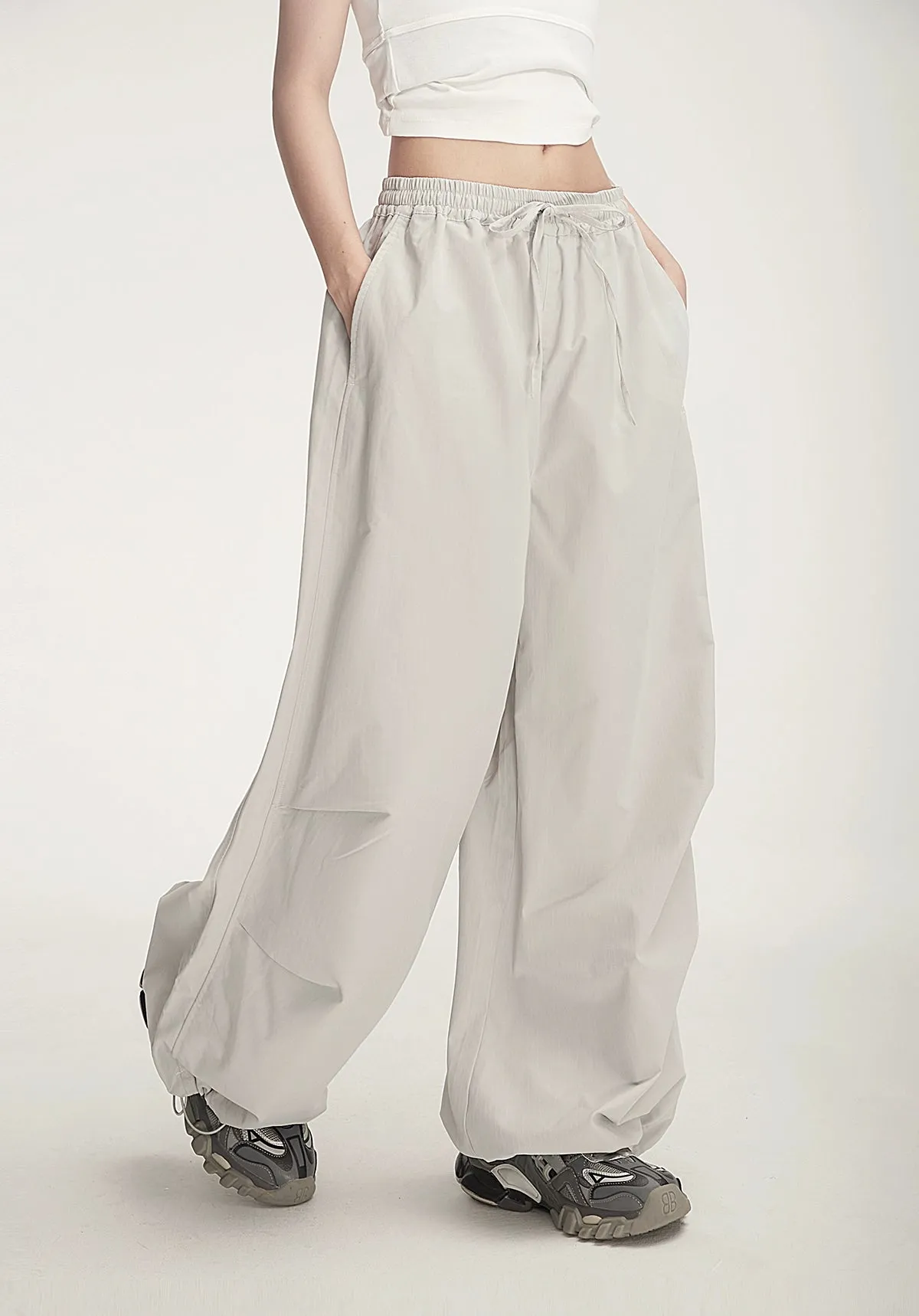 Drawstring Wide-Leg Parachute Jogger Pants