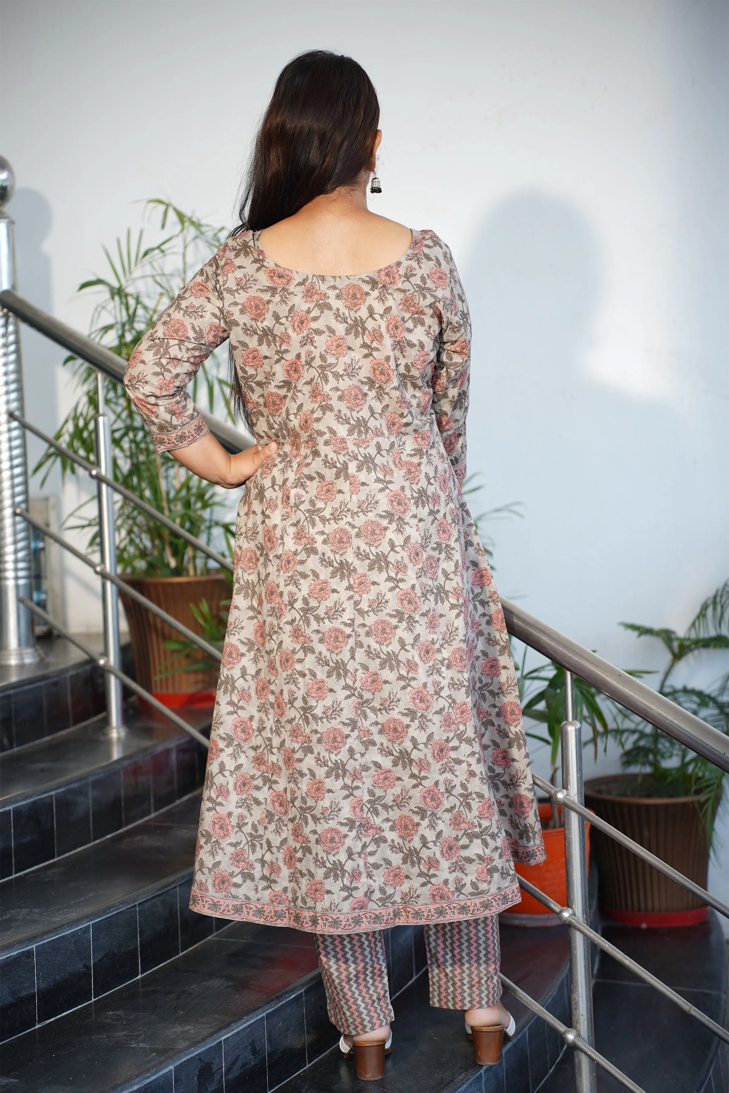 Earthy Bagh Cotton Anarkali Set