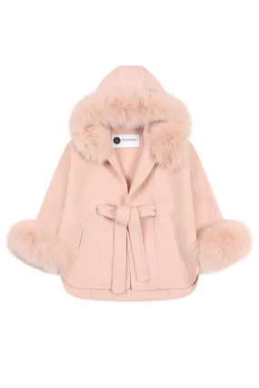 'Elodie' belted cashmere coat with hood  - Blush