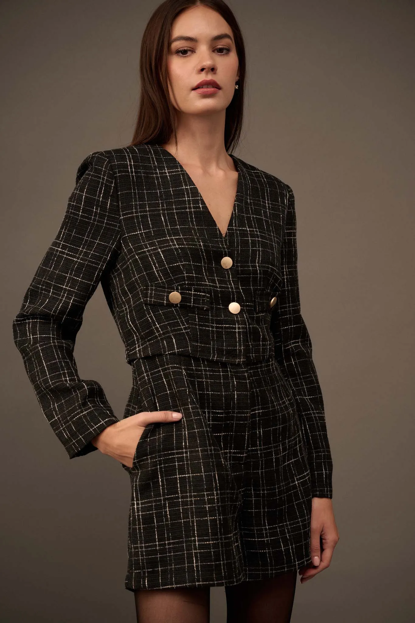 Fashion Capital Tweed Button-Front Blazer Romper