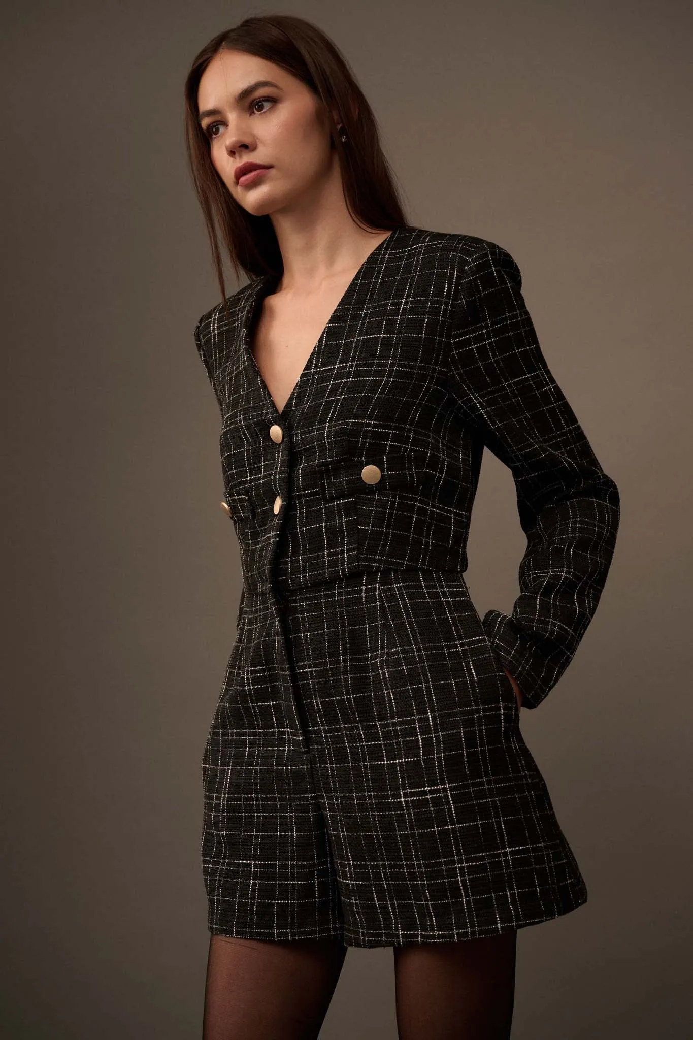 Fashion Capital Tweed Button-Front Blazer Romper