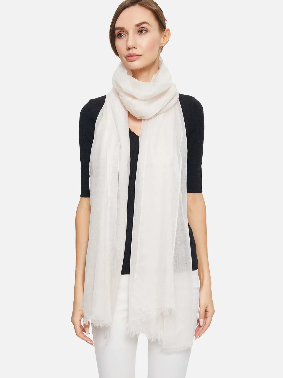 Featherlight White Cashmere Scarf