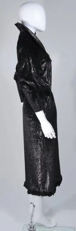 FENDI 1980s Black Reflective Velvet Texture Wrap Dress w/ Mink 42