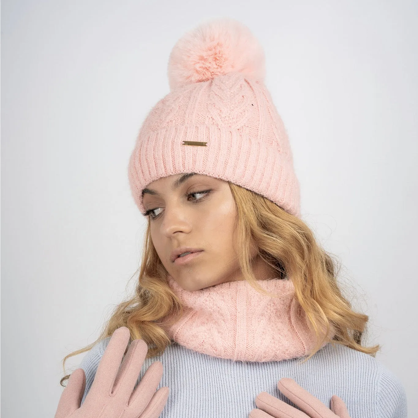 Fifi Fleece Lined Beanie & Snood Set - Baby Pink