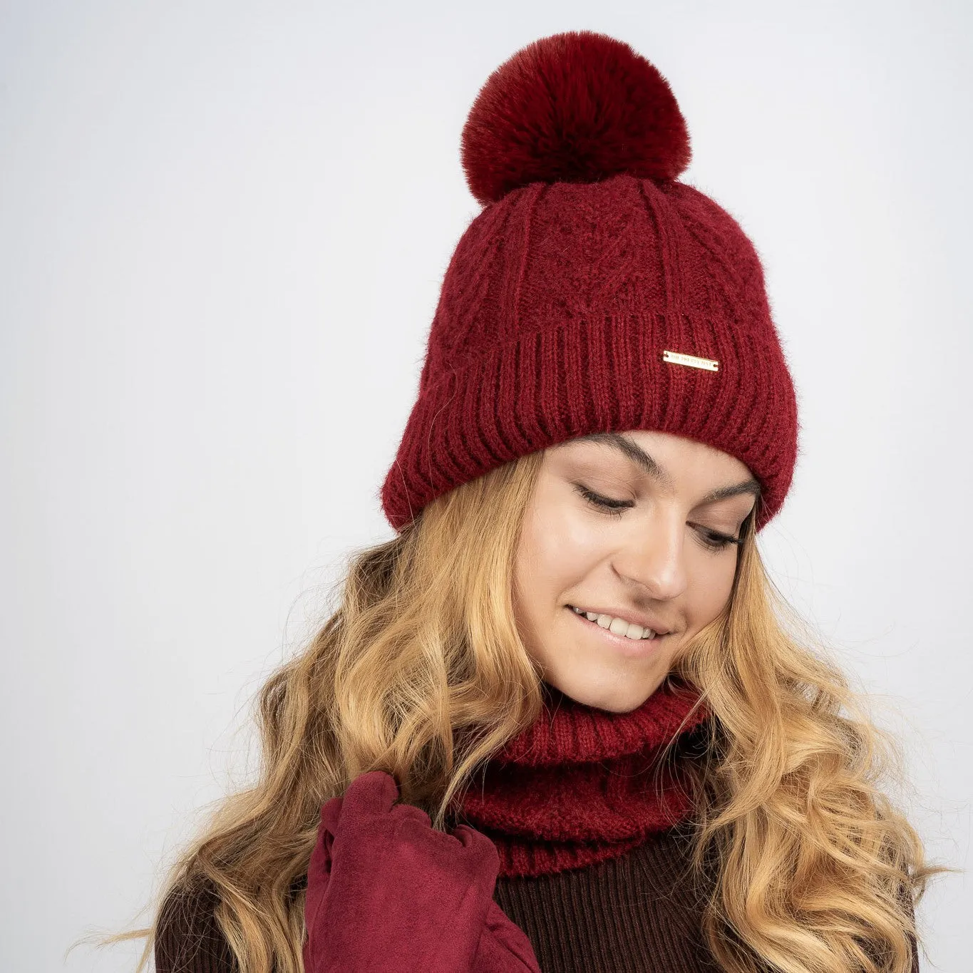 Fifi Fleece Lined Beanie & Snood Set - Wine