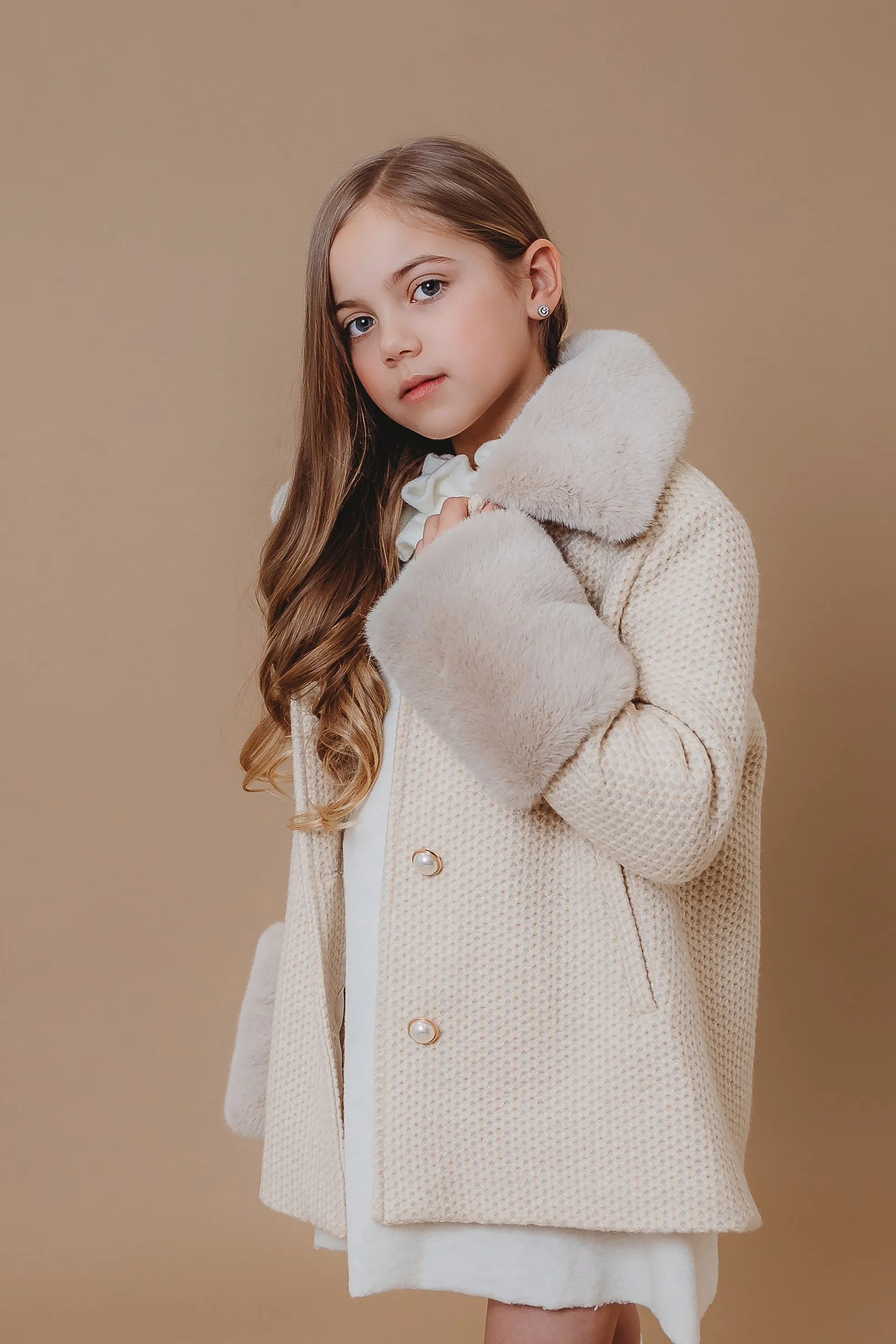 'Fleur' cashmere contrast coat / Ivory