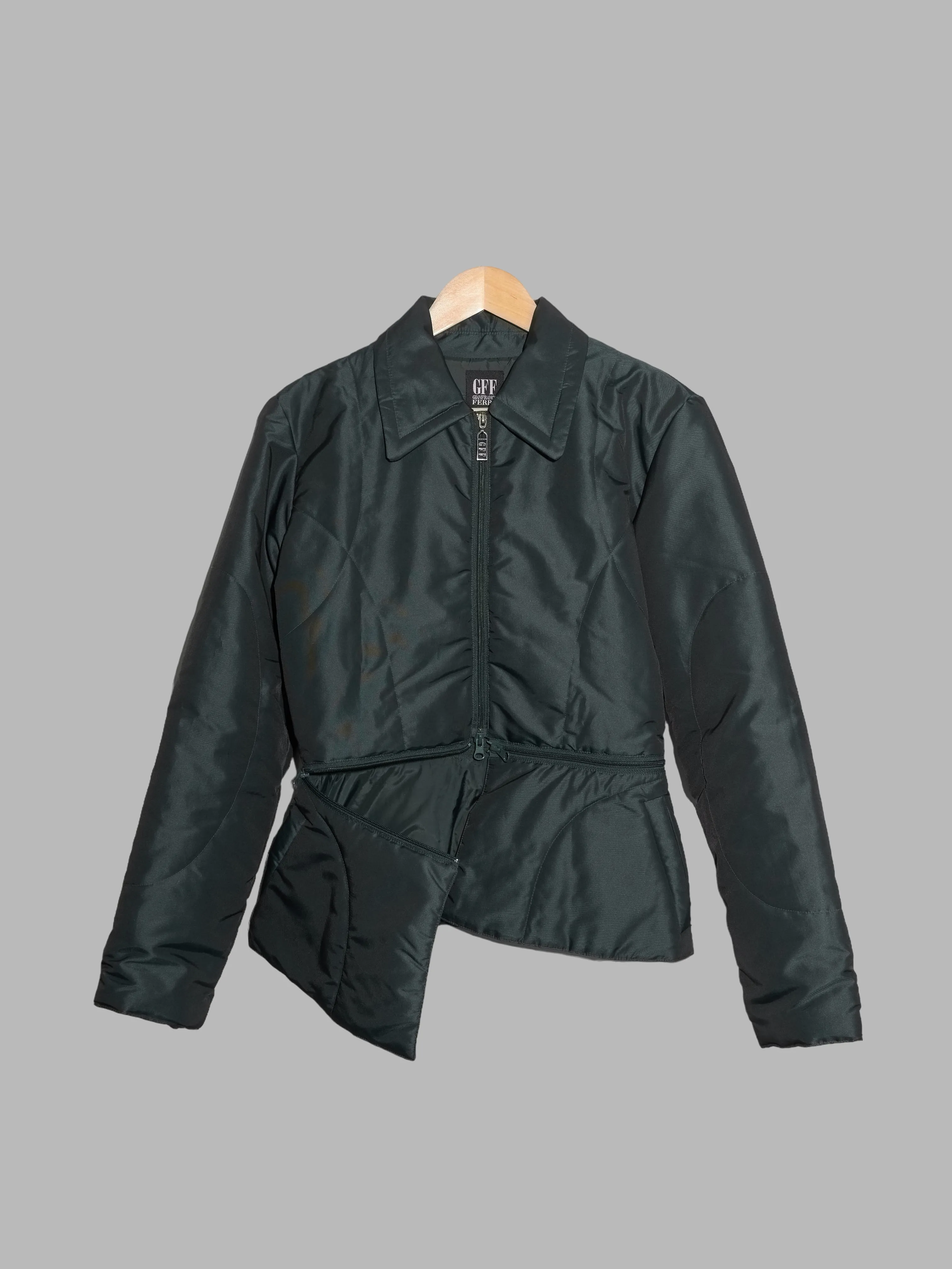 Gianfranco Ferre GFF dark green padded nylon detachable hem zip jacket - size 42