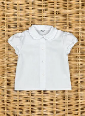 Girl white Polo rouches collar