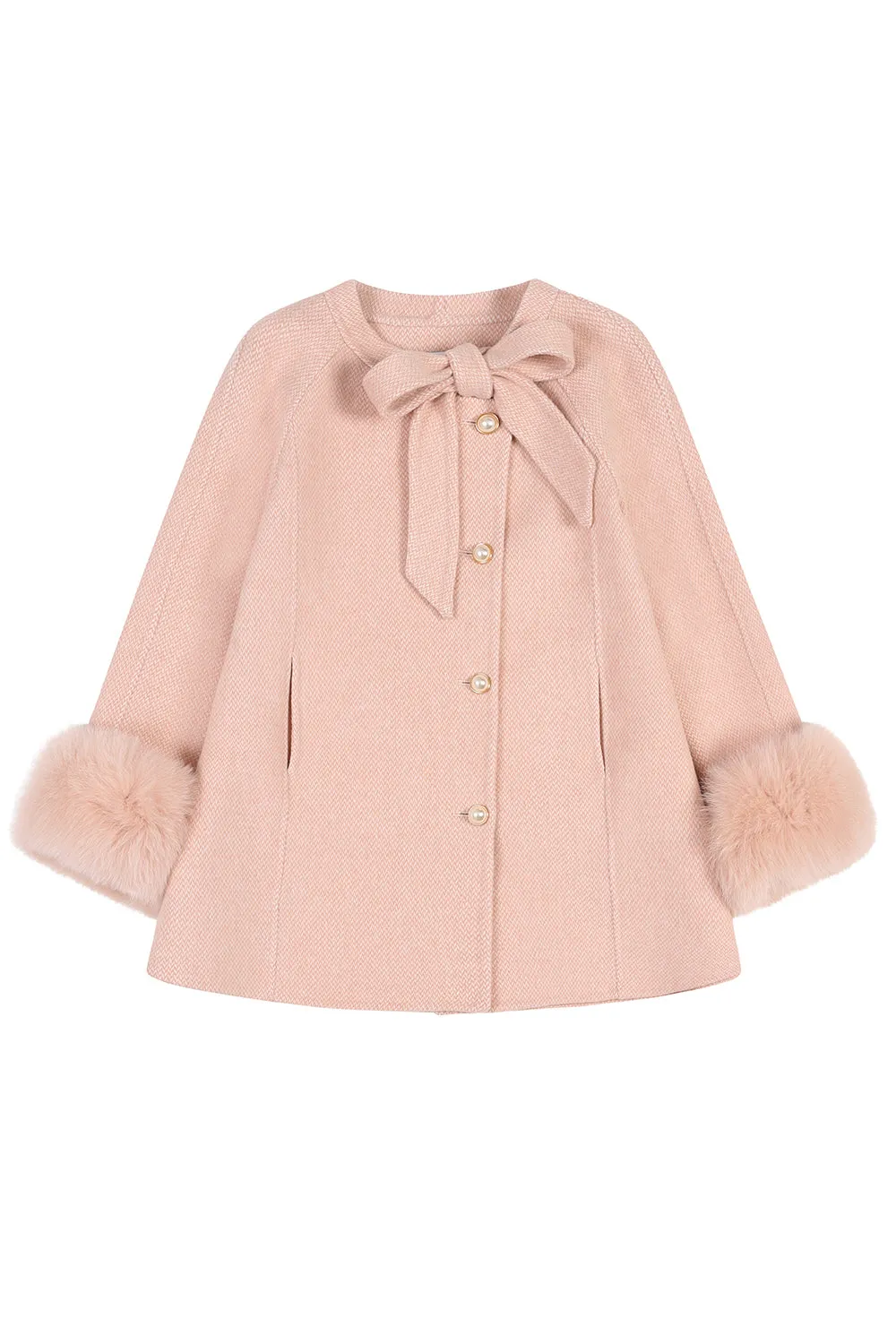 'Grace' Bow Cashmere Coat - BLUSH