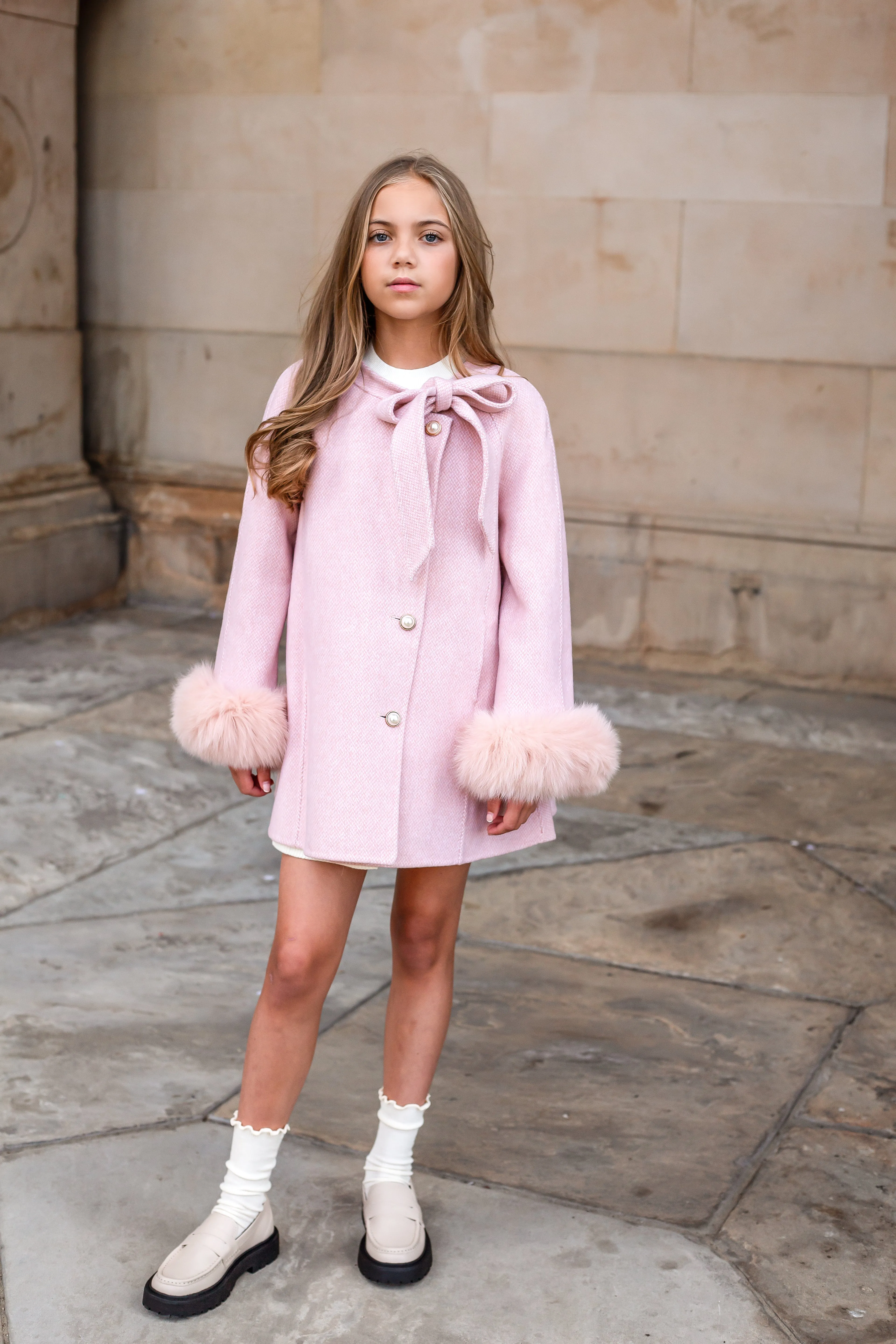 'Grace' Bow Cashmere Coat - BLUSH