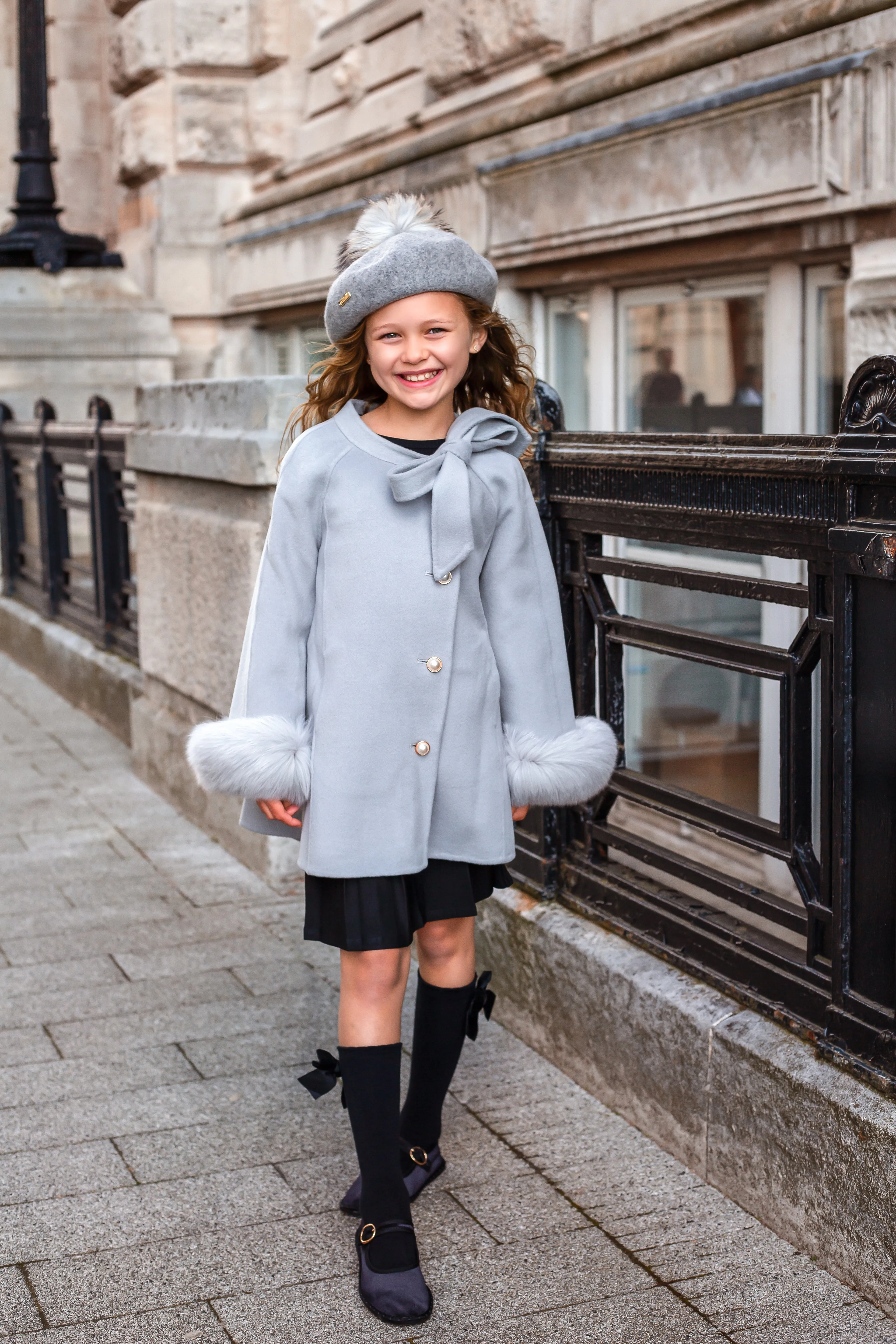 'Grace' Bow Cashmere Coat - GREY