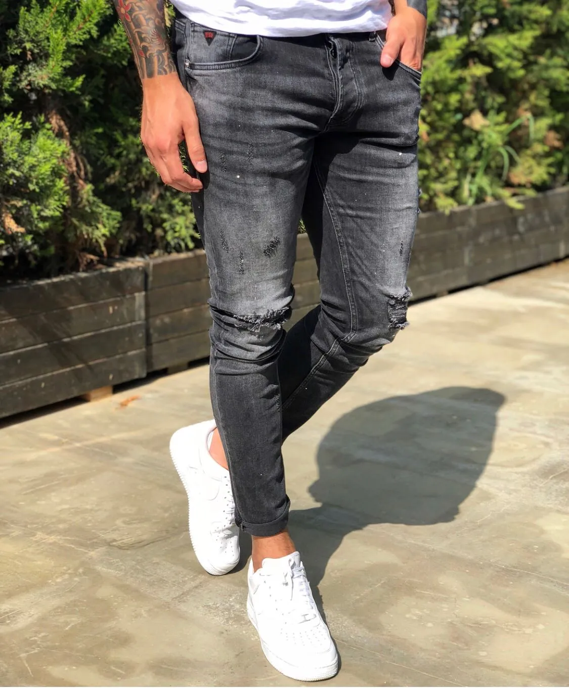 Gray Distressed Skinny Fit Denim B229 Streetwear Jeans