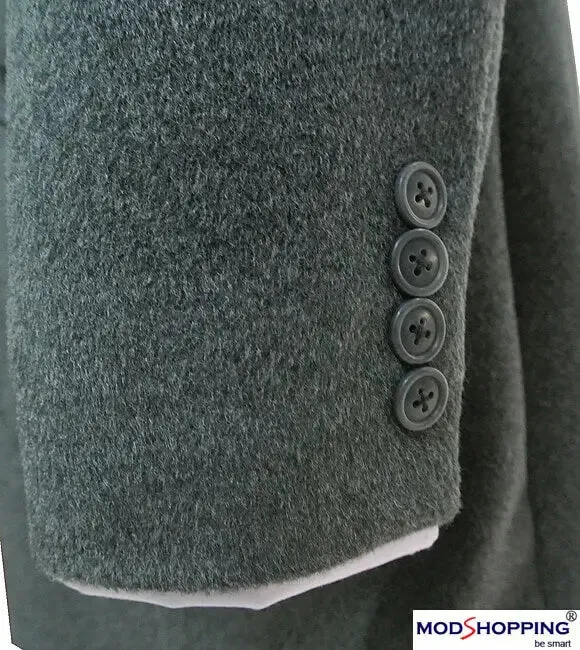 Grey Pea Coat | Retro Vintage Mod Style Wool Classic Pea Coat for Men