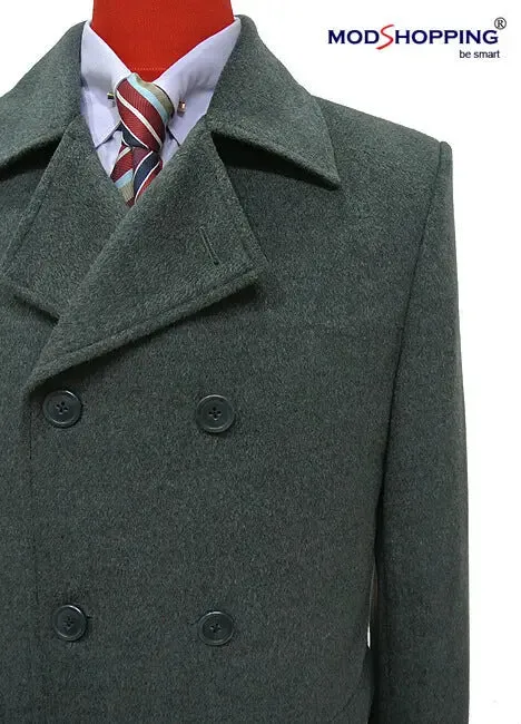 Grey Pea Coat | Retro Vintage Mod Style Wool Classic Pea Coat for Men