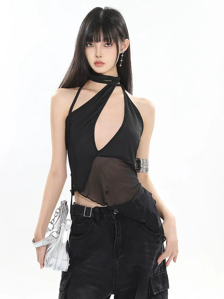 Halter Neck Cutout Top with Wraparound Scarf Detail