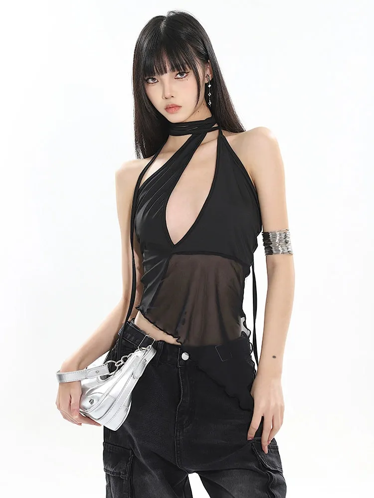 Halter Neck Cutout Top with Wraparound Scarf Detail