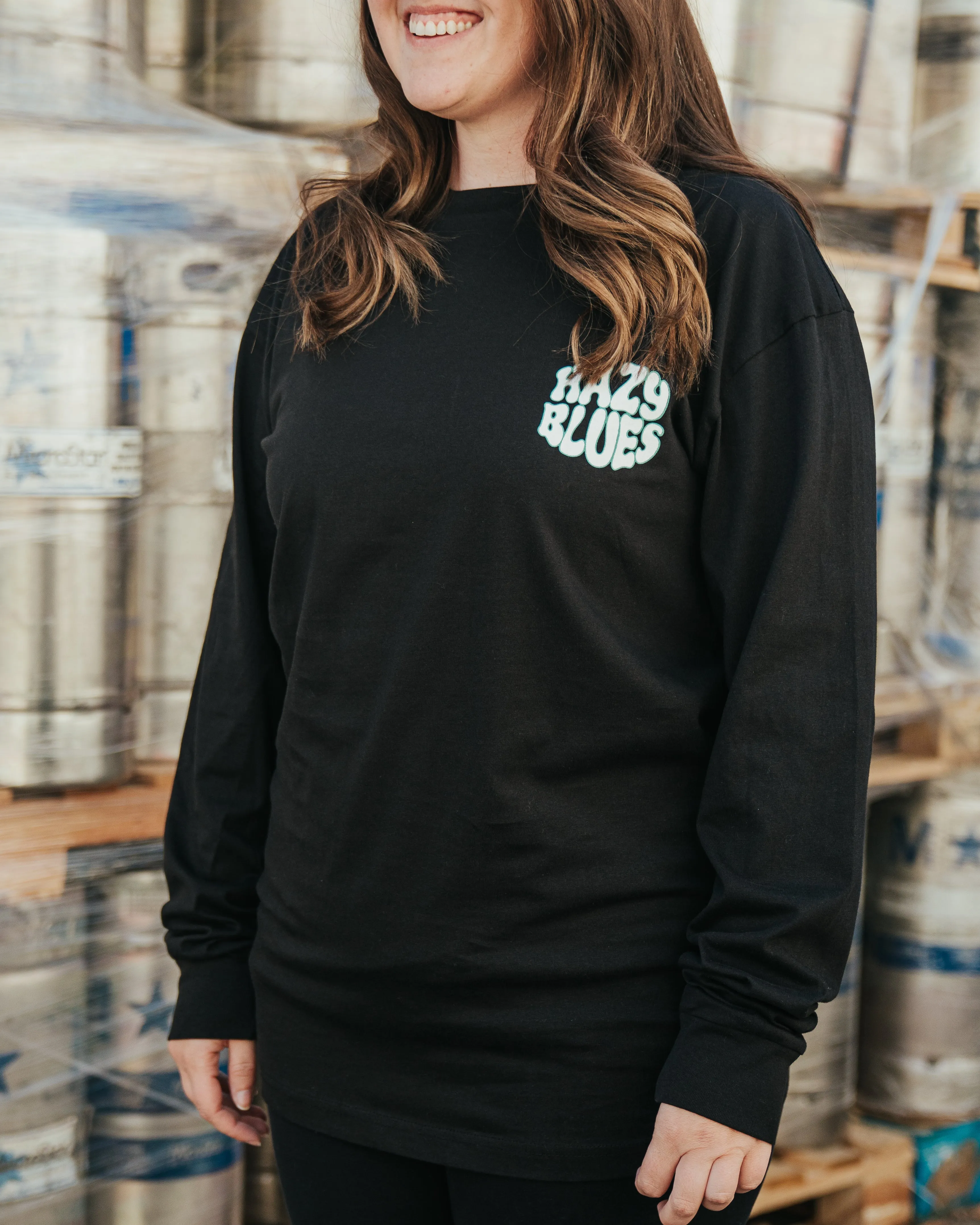 Hazy Blues Long Sleeve Black Tee