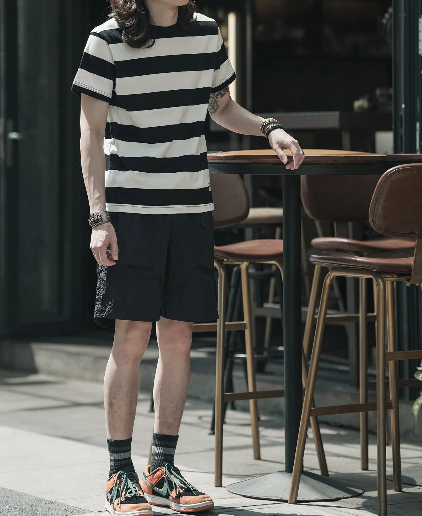 Heavyweight Cotton Wide Striped T-Shirt - Black/Apricot