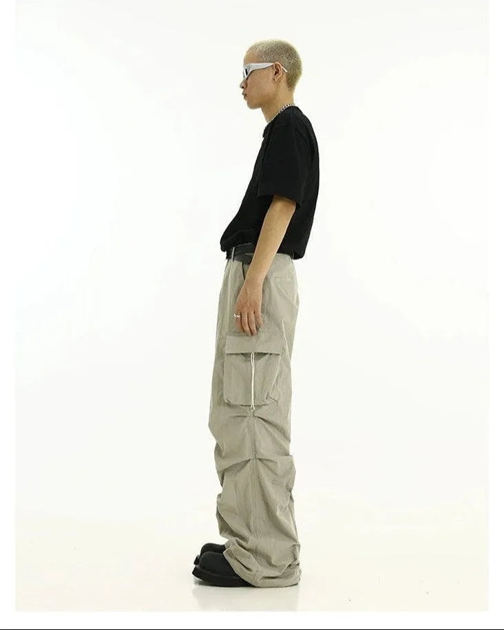 High-Waist Cargo Pants with Side Pockets and Drawstrings