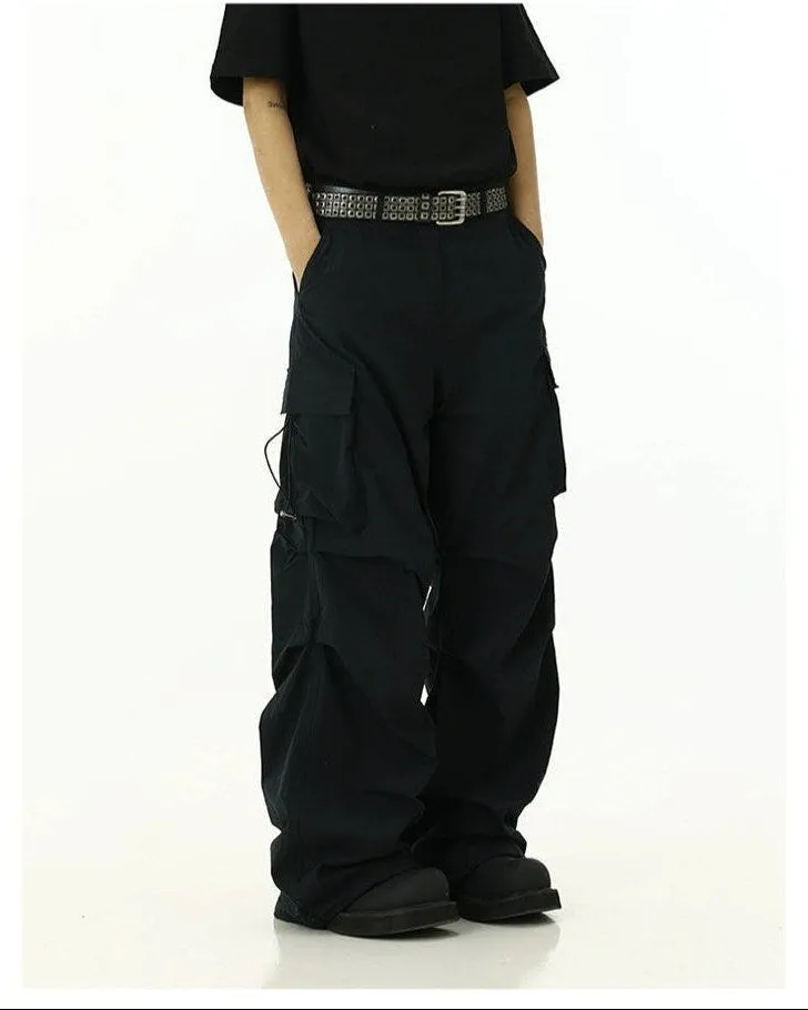 High-Waist Cargo Pants with Side Pockets and Drawstrings