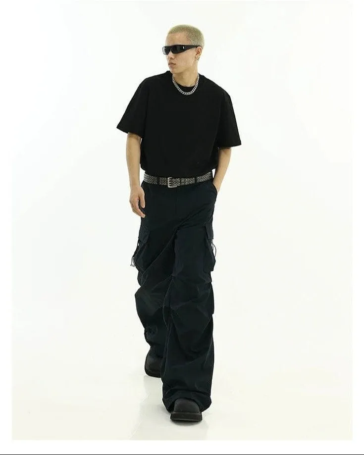 High-Waist Cargo Pants with Side Pockets and Drawstrings