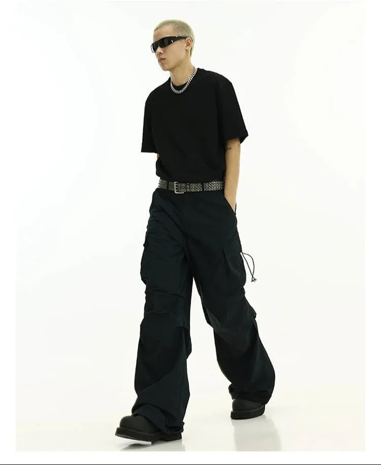 High-Waist Cargo Pants with Side Pockets and Drawstrings