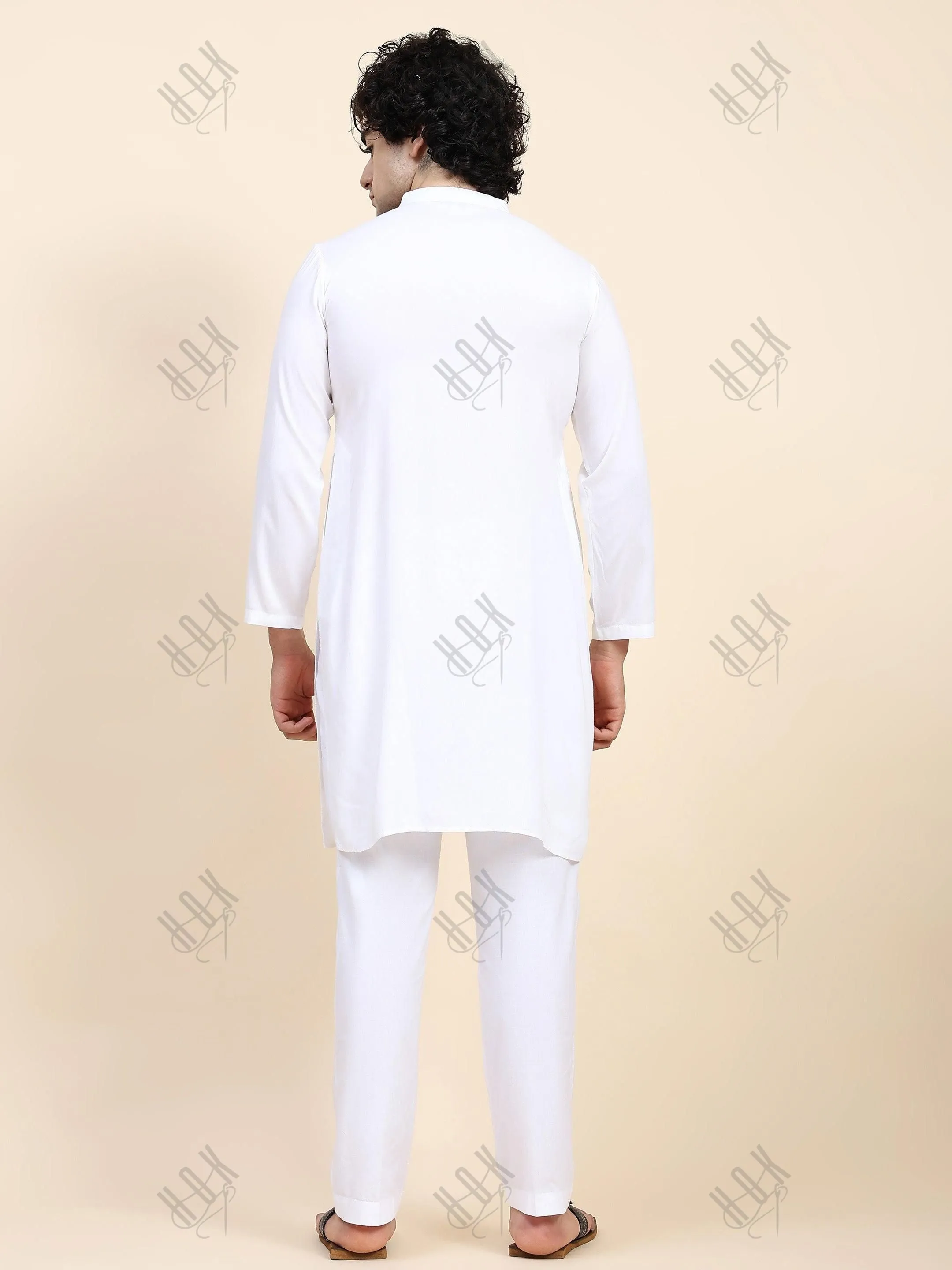 HOK Men's Chikankari Kurta in Rayon Cotton - White