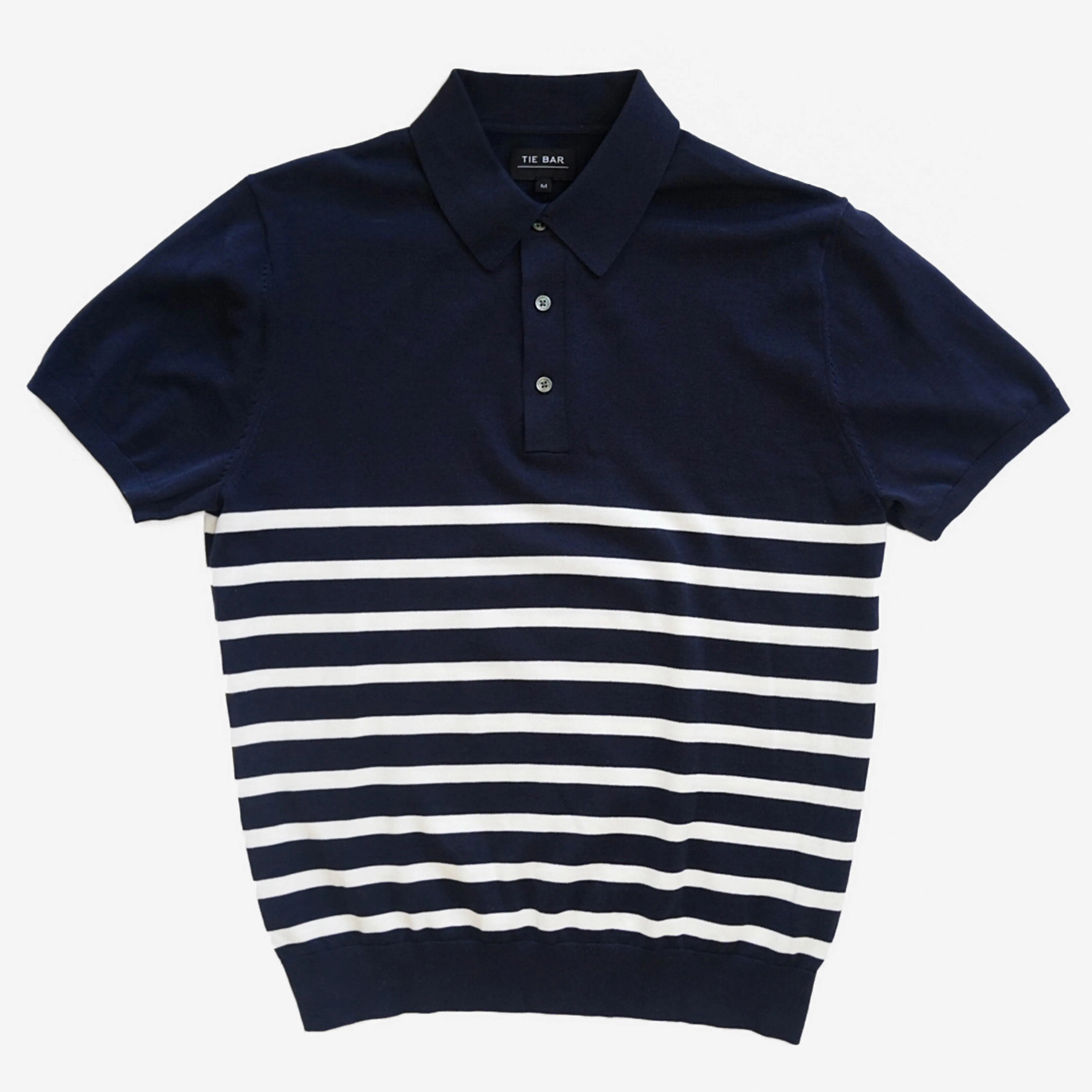 Horizontal Stripe Cotton Sweater Navy Polo