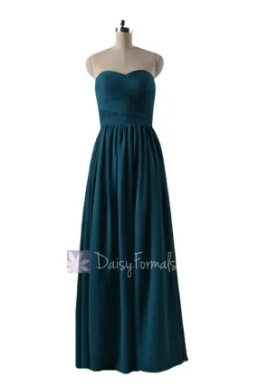 In stock,Ready to Ship - Long Sweetheart Peacock Teal Chiffon Formal Dress(BM10824L) - (#42 Peacock Teal, Sz4)