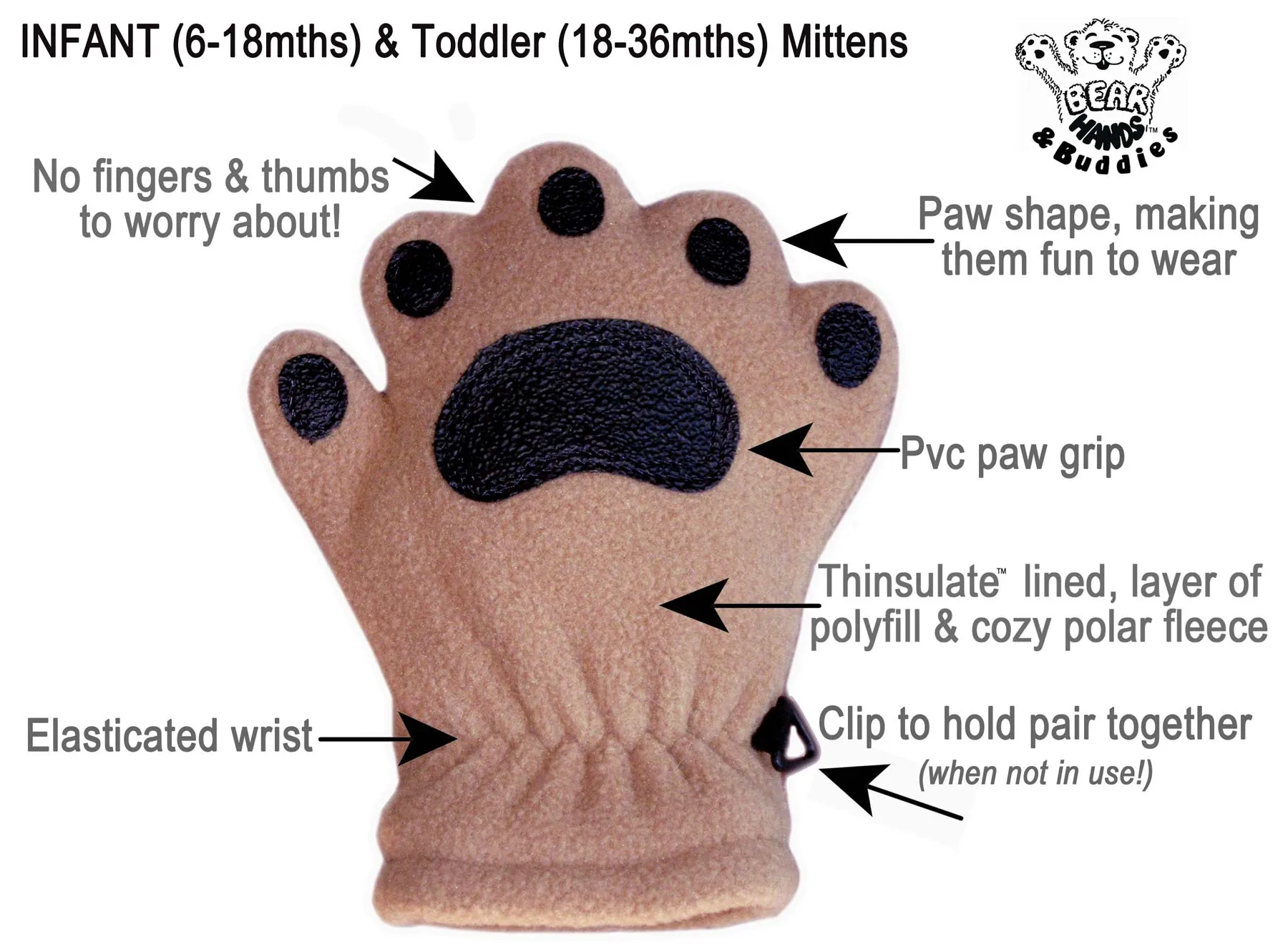 Infant & Toddler Brown Fleece Mittens