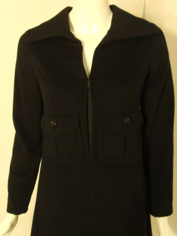 JAMES GALANOS 1960s Black Cashmere Coat Dress