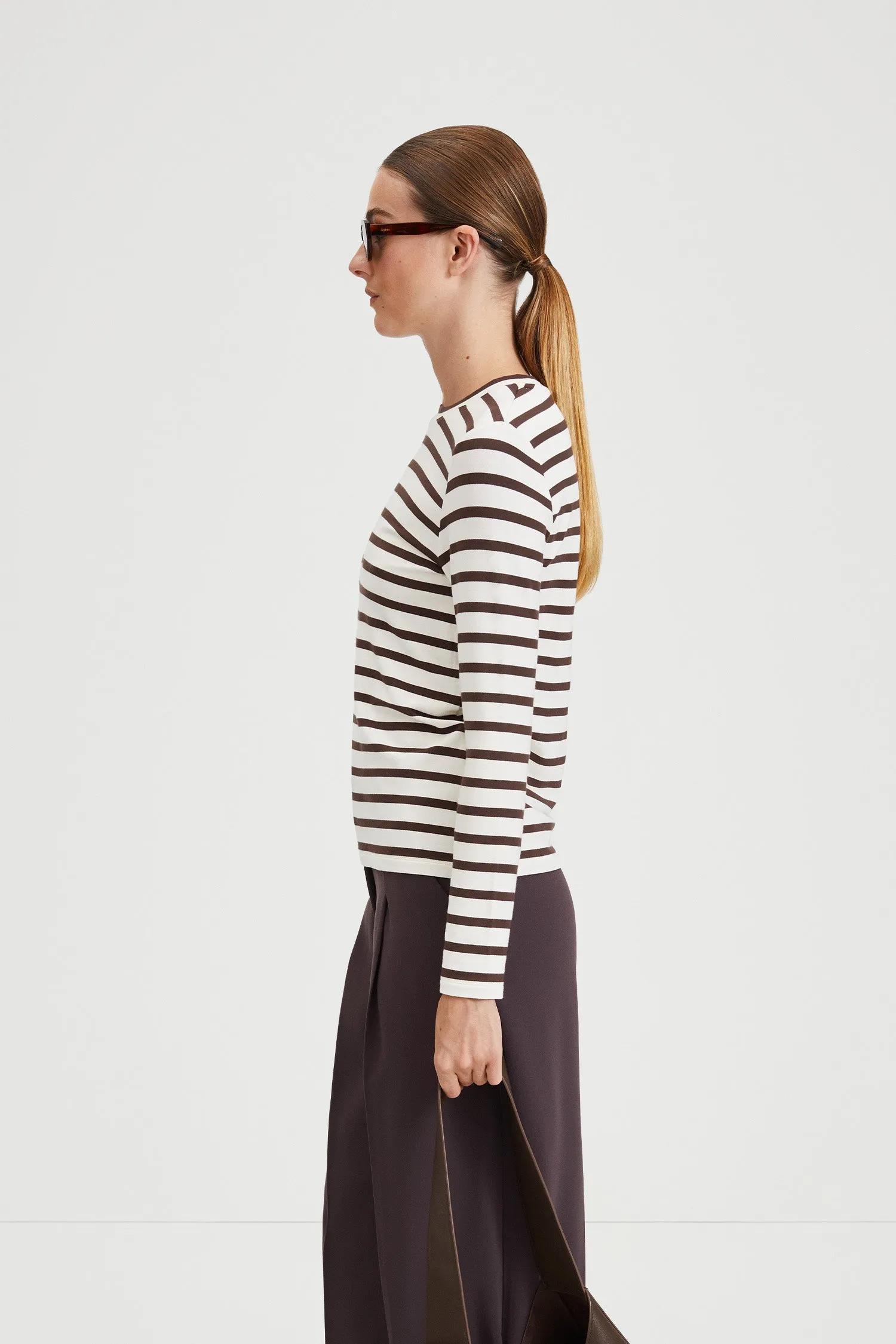 JERSEY LONG SLEEVE TOP - CANVEY BROWN STRIPED