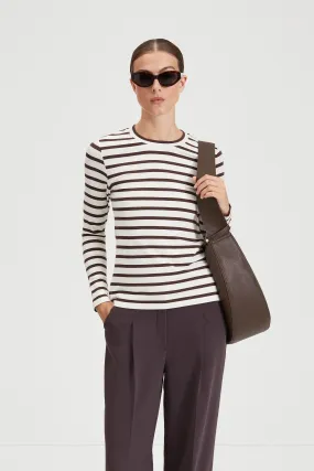 JERSEY LONG SLEEVE TOP - CANVEY BROWN STRIPED