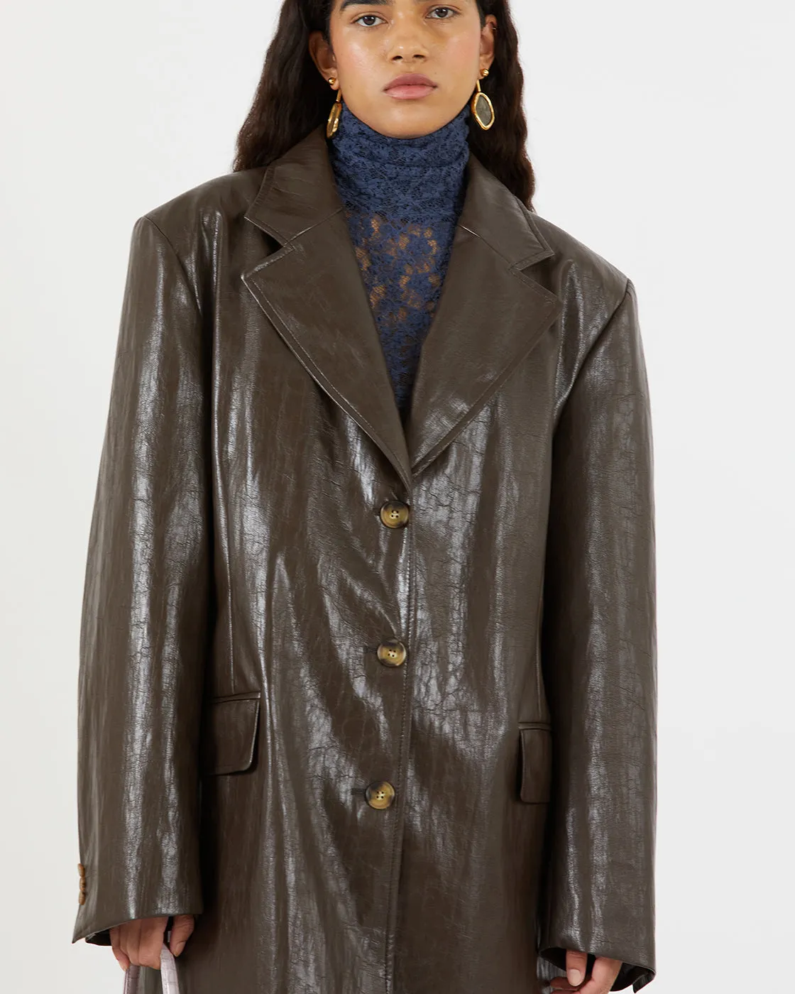 Kara Coat Faux Leather Dark Brown