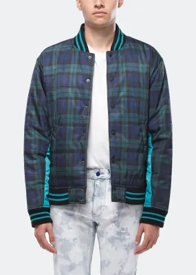 Konus Men's Plaid Bomber Jacket in Green