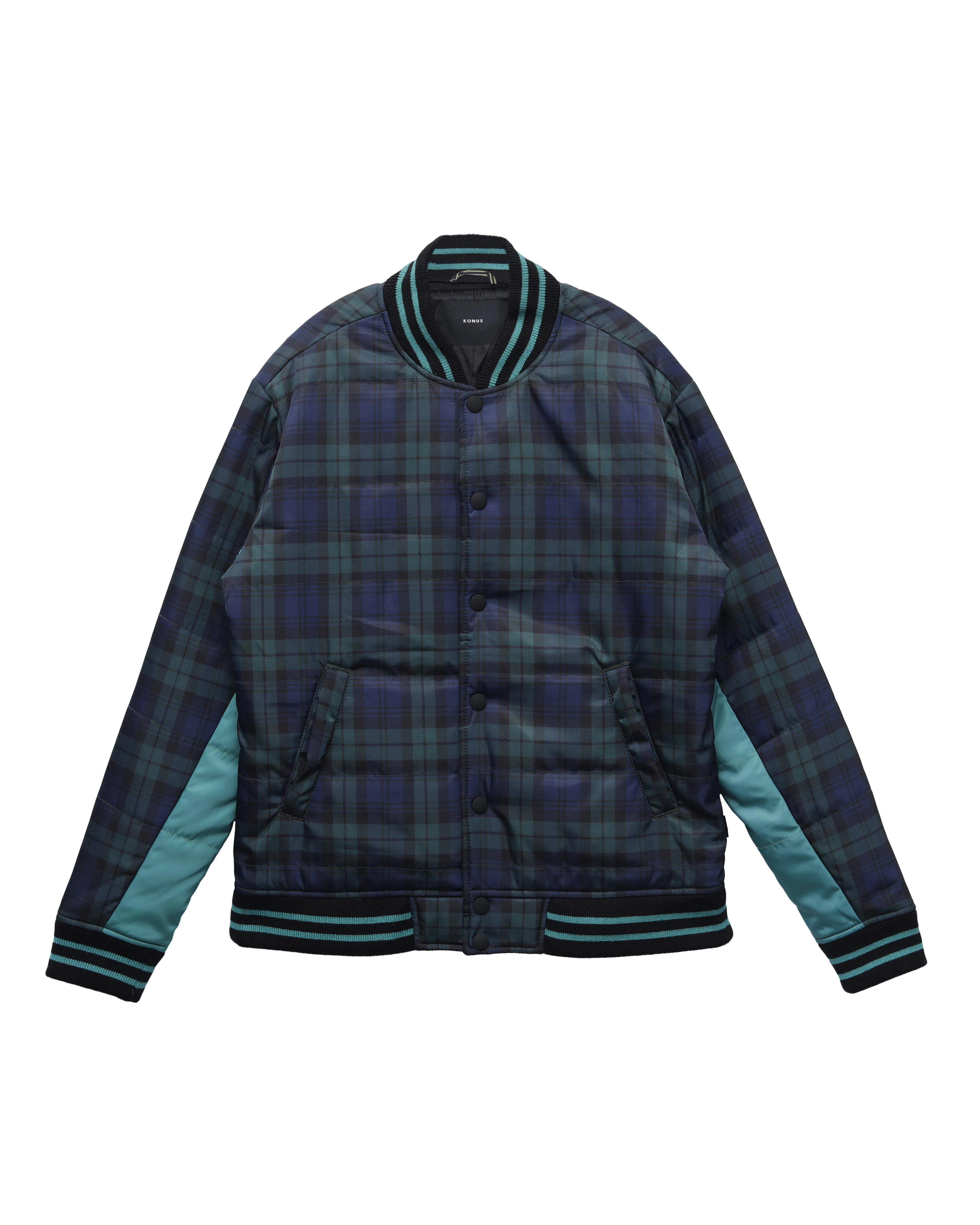 Konus Men's Plaid Bomber Jacket in Green