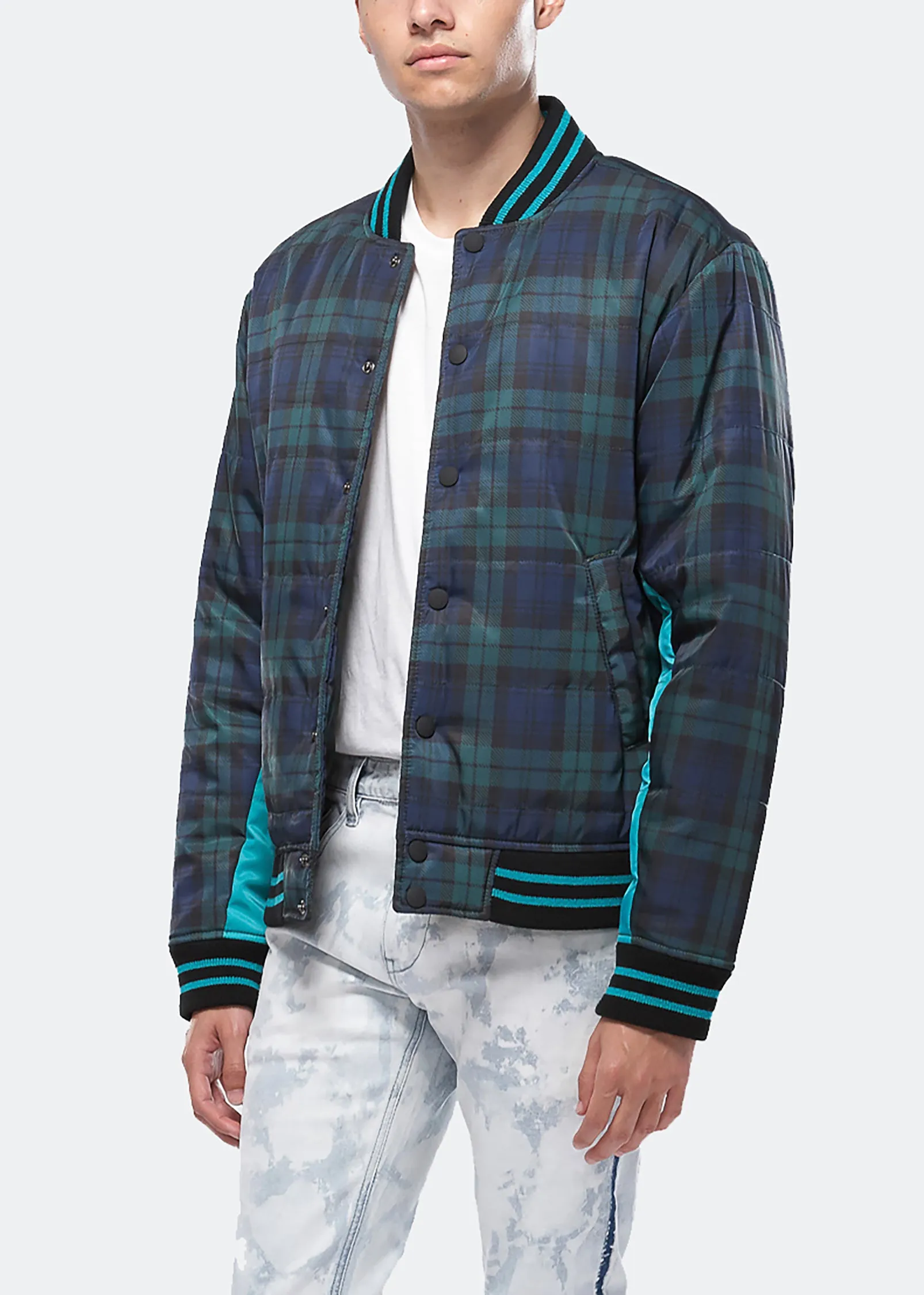 Konus Men's Plaid Bomber Jacket in Green