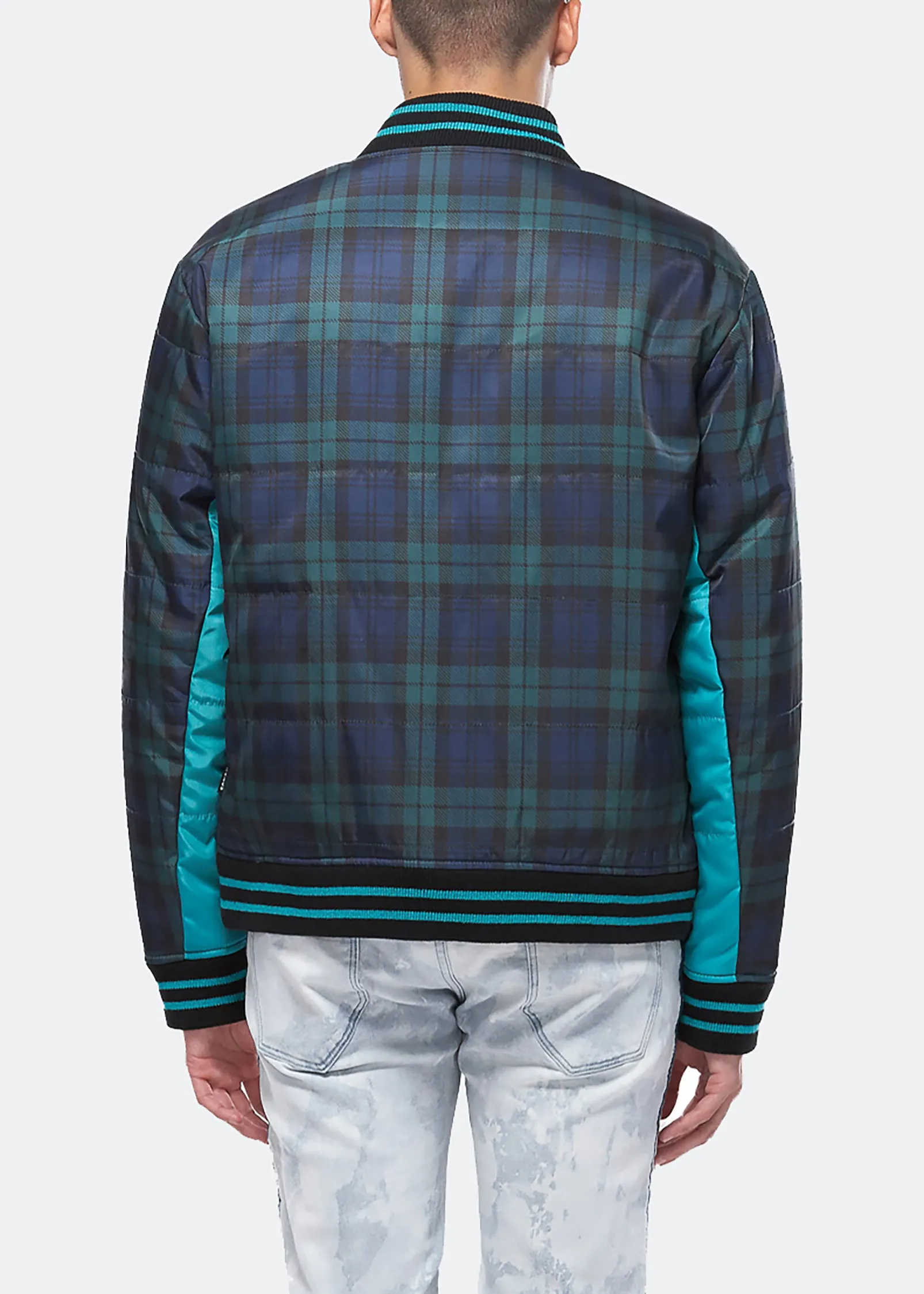 Konus Men's Plaid Bomber Jacket in Green