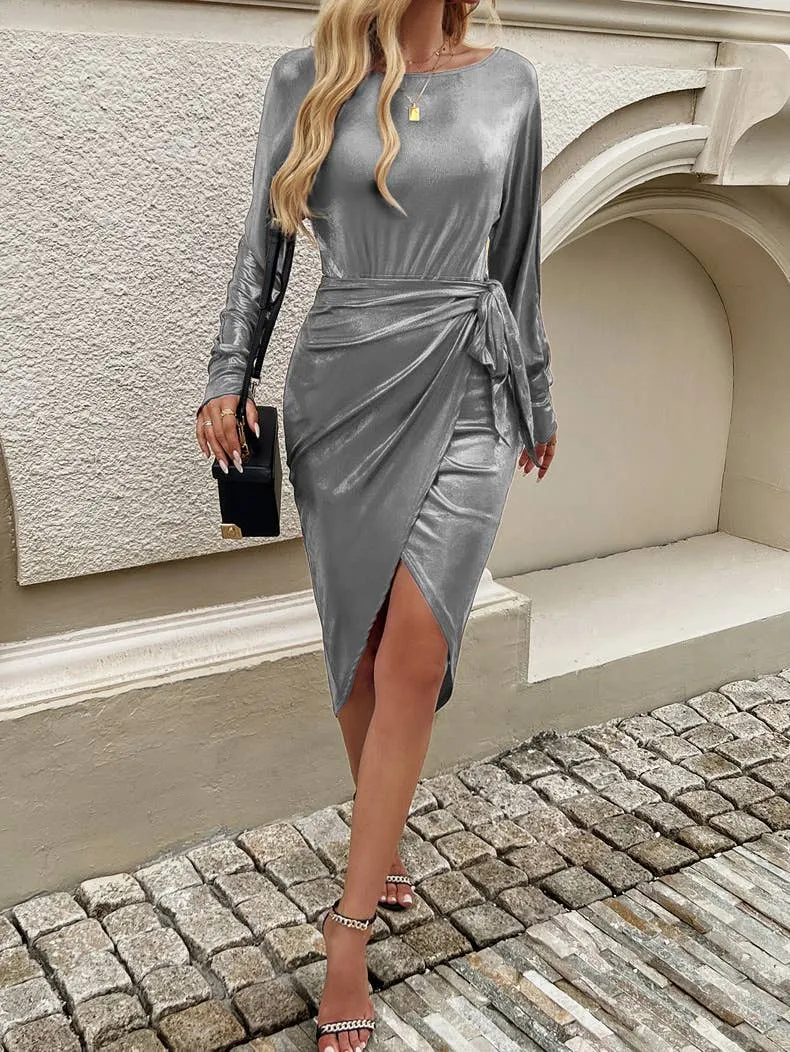 Lace-Up Long-Sleeved Party Dress