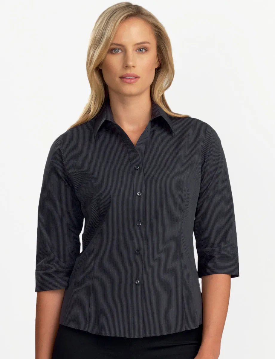 Ladies Dark Stripe Charcoal Blouse