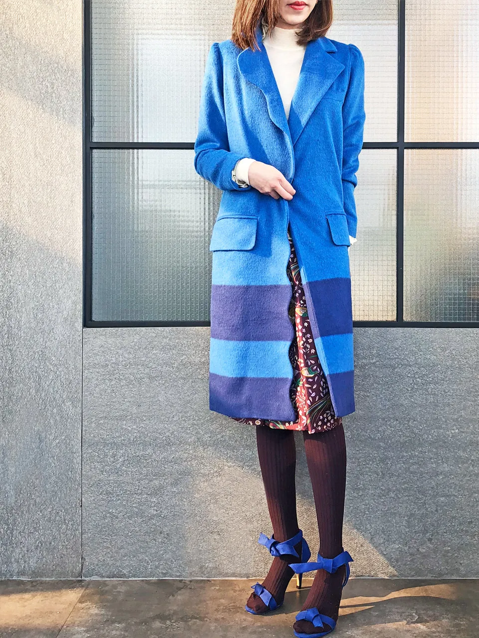 Last Chance! Blue Scallop Trim Wool & Cashmere Blend Coat