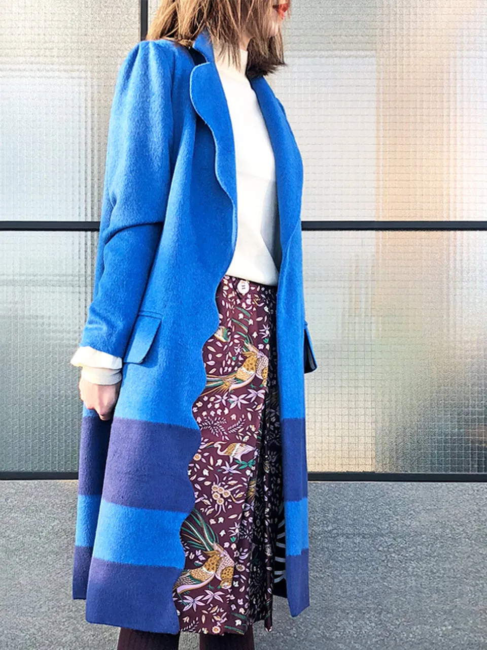 Last Chance! Blue Scallop Trim Wool & Cashmere Blend Coat