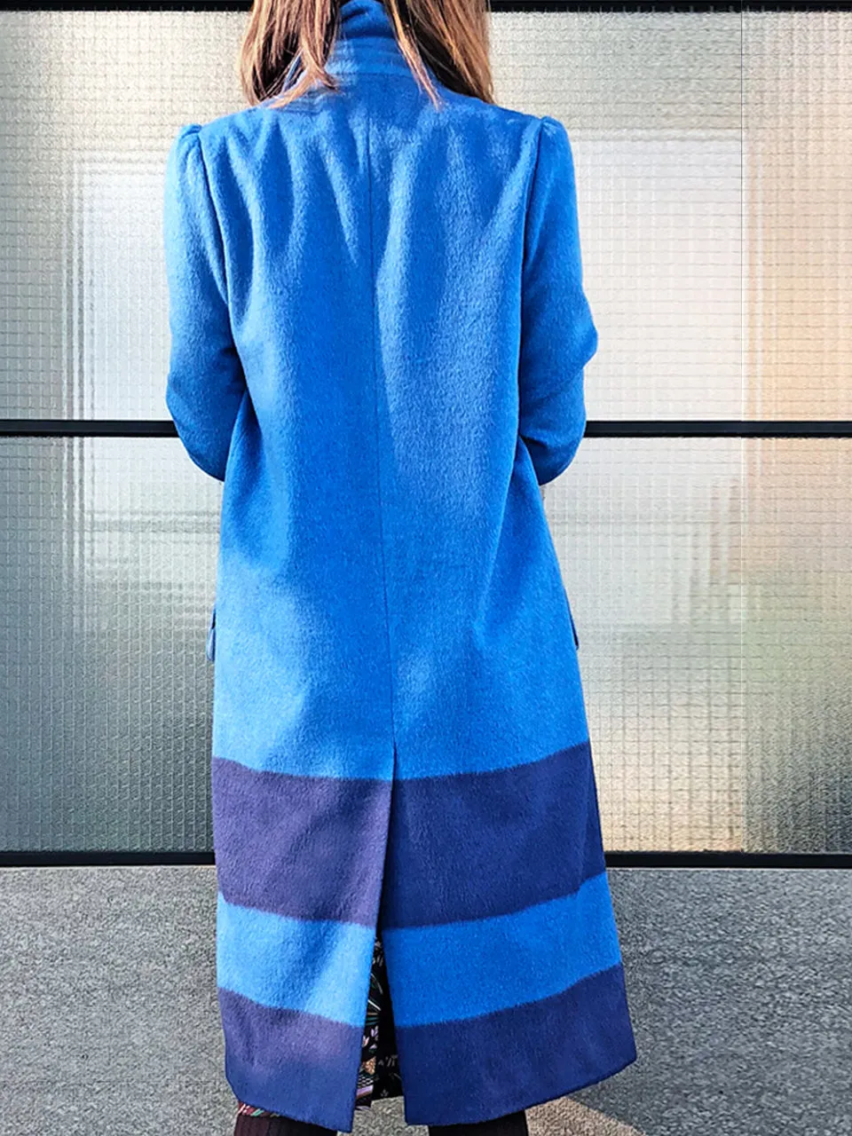 Last Chance! Blue Scallop Trim Wool & Cashmere Blend Coat