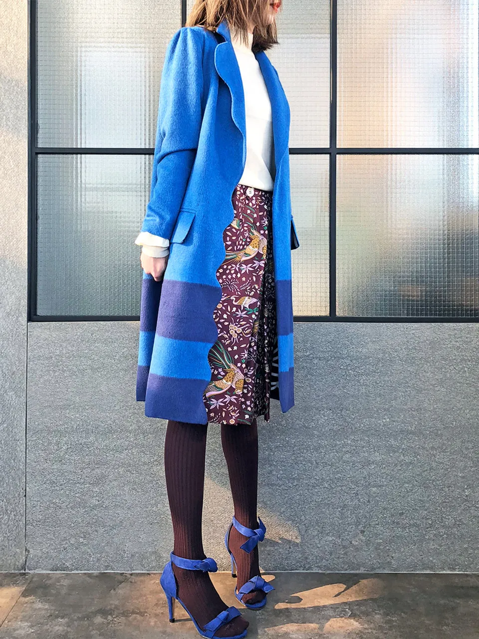 Last Chance! Blue Scallop Trim Wool & Cashmere Blend Coat