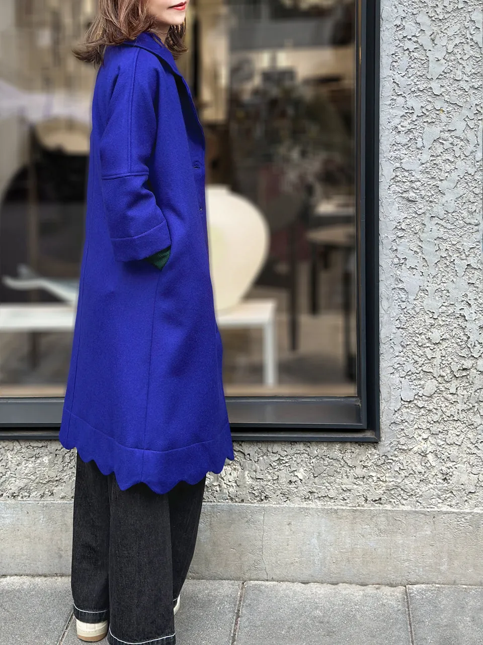 Last Chance! Vivid Blue Scalloped Hem Cashmere Wool Blend Coat