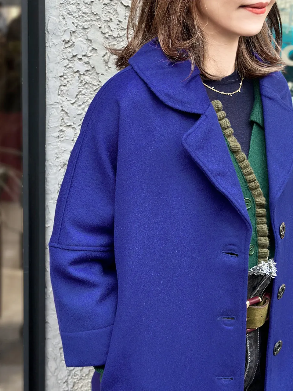 Last Chance! Vivid Blue Scalloped Hem Cashmere Wool Blend Coat