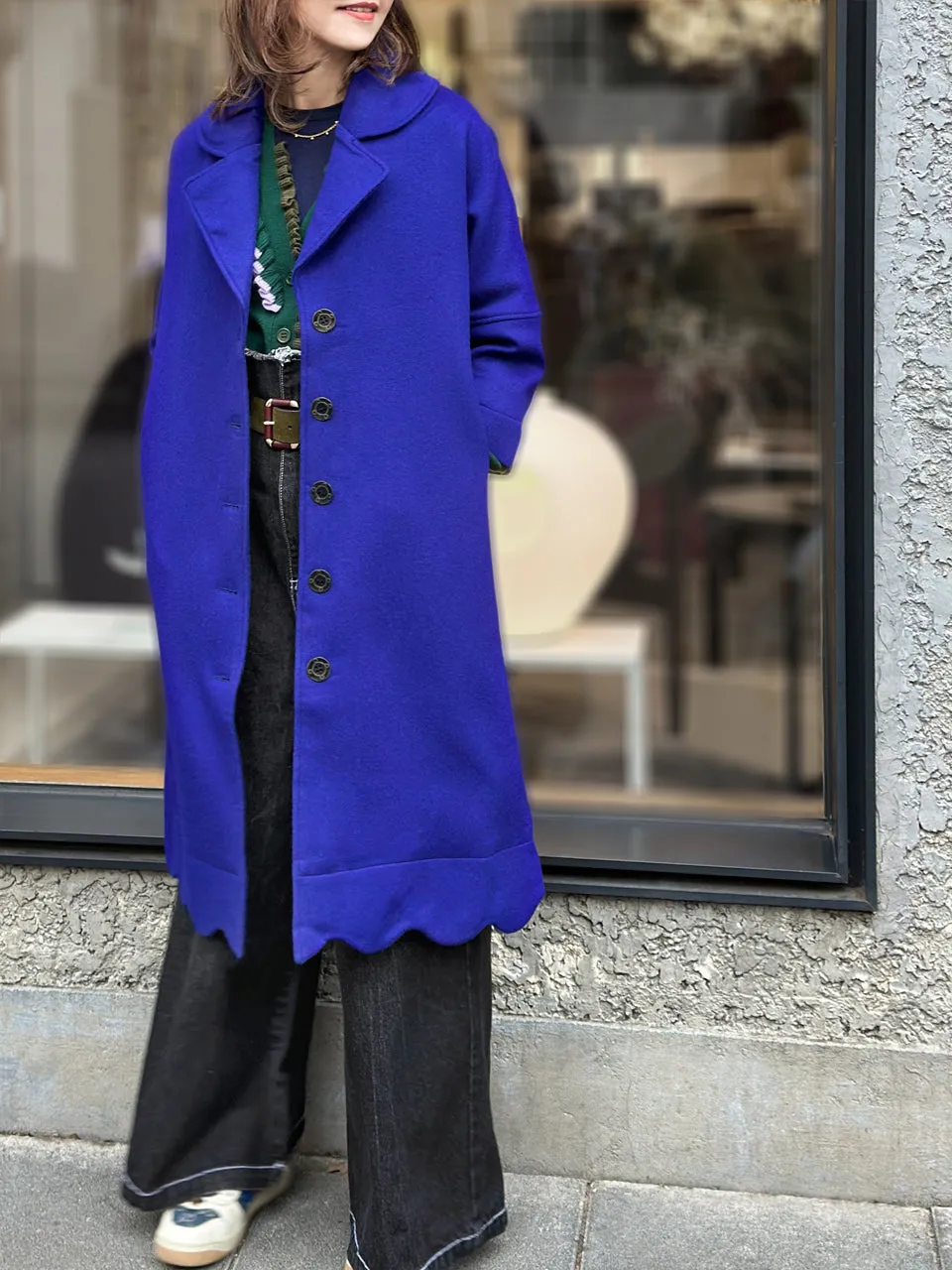 Last Chance! Vivid Blue Scalloped Hem Cashmere Wool Blend Coat