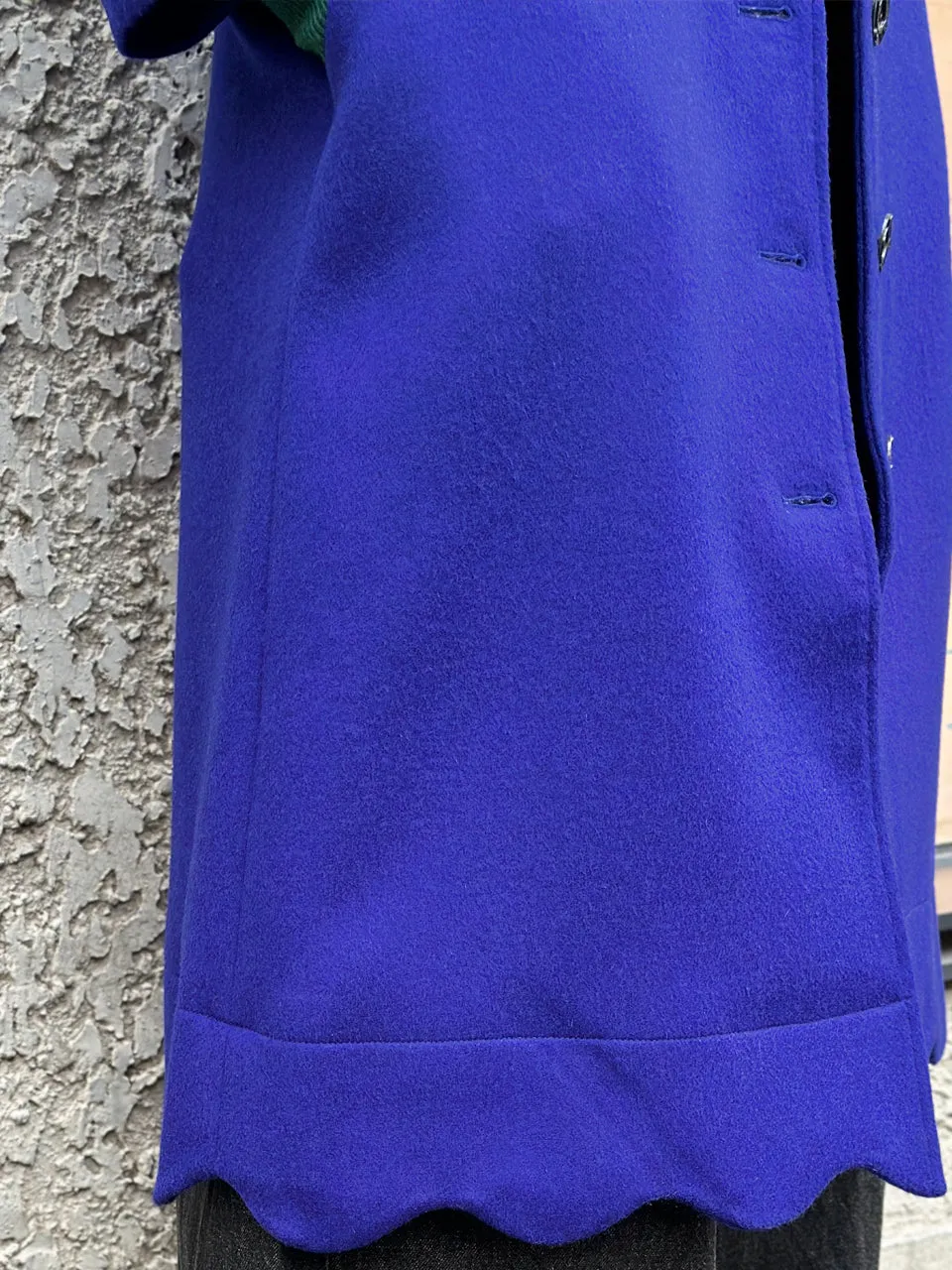 Last Chance! Vivid Blue Scalloped Hem Cashmere Wool Blend Coat