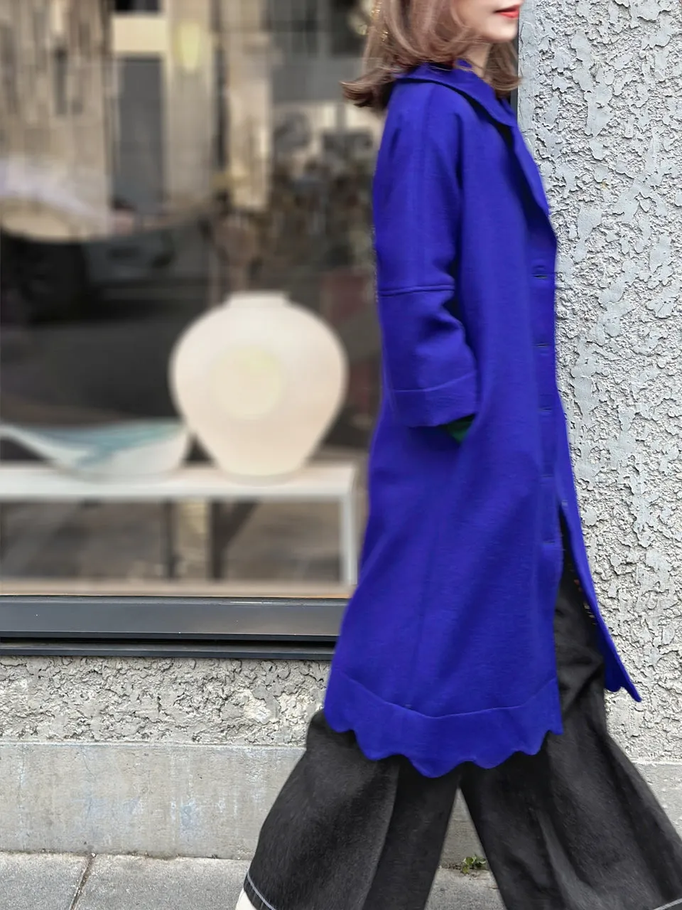 Last Chance! Vivid Blue Scalloped Hem Cashmere Wool Blend Coat